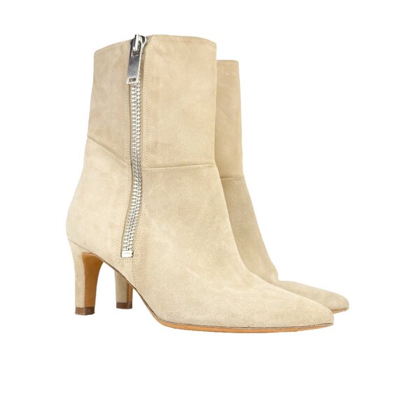 IRO beige Suede Zipper Heels Ankle Boots French Fall Botties sz 39 - Picture 1 of 11